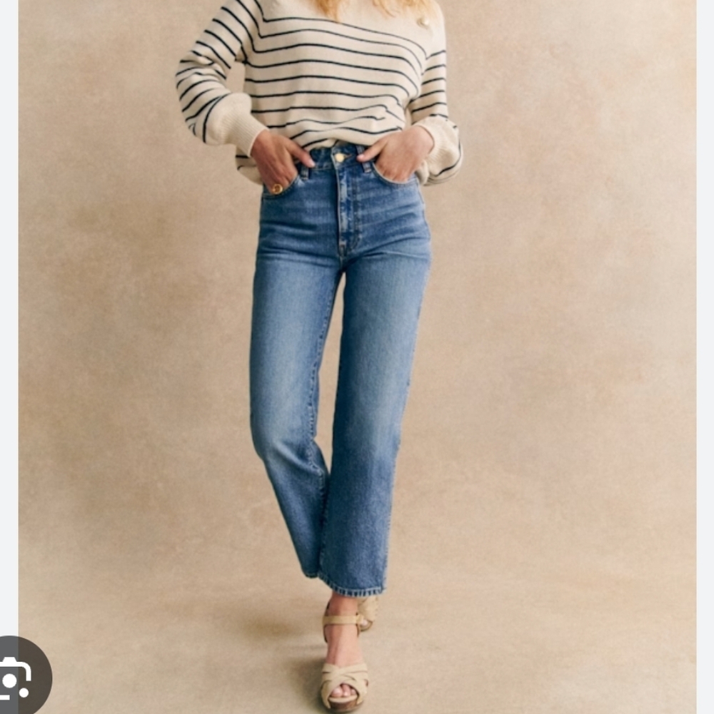 Sézane L’Iconique Droit Jeans Denim Blue Straight Leg EU46 High Rise